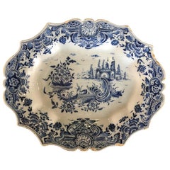 Dutch Delft Scalloped Rim Oval Tray, 18th Century