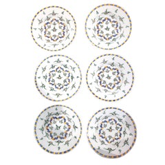 Dutch Delft Set of Six Dinner Plates with Plants and Ribbon