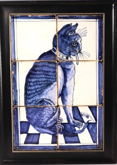 Dutch Delft Six-Tile Blue & White Pictures of Cats