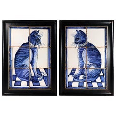 Dutch Delft Six-Tile Blue & White Pictures of Cats