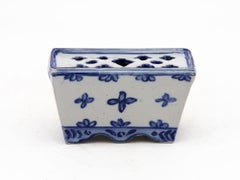 Dutch Delft Style Blue & White Ceramic Flower Brick, France Early 20th C.