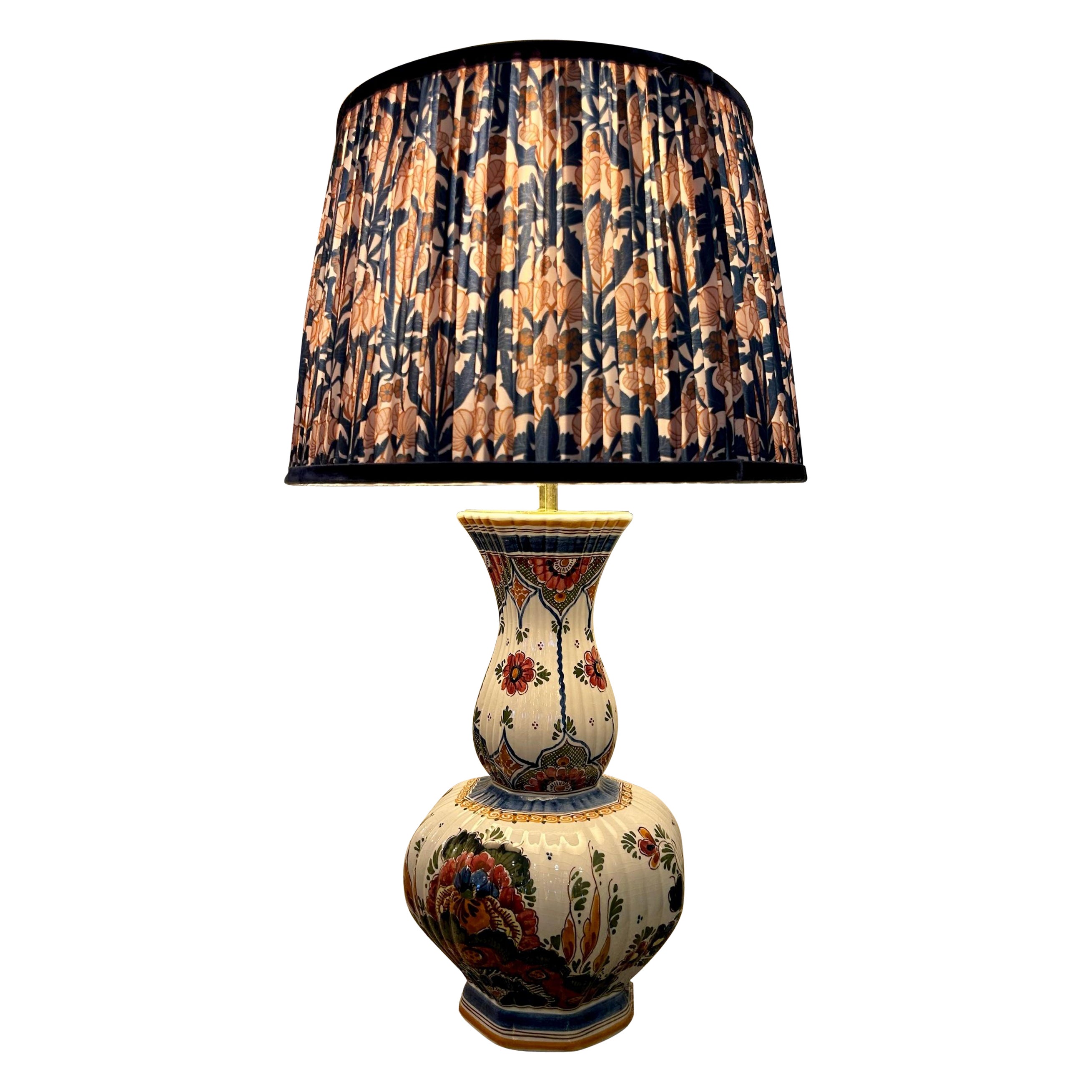 Dutch Delft Style Polychrome Faience Table Lamp, Early 20th Century For Sale