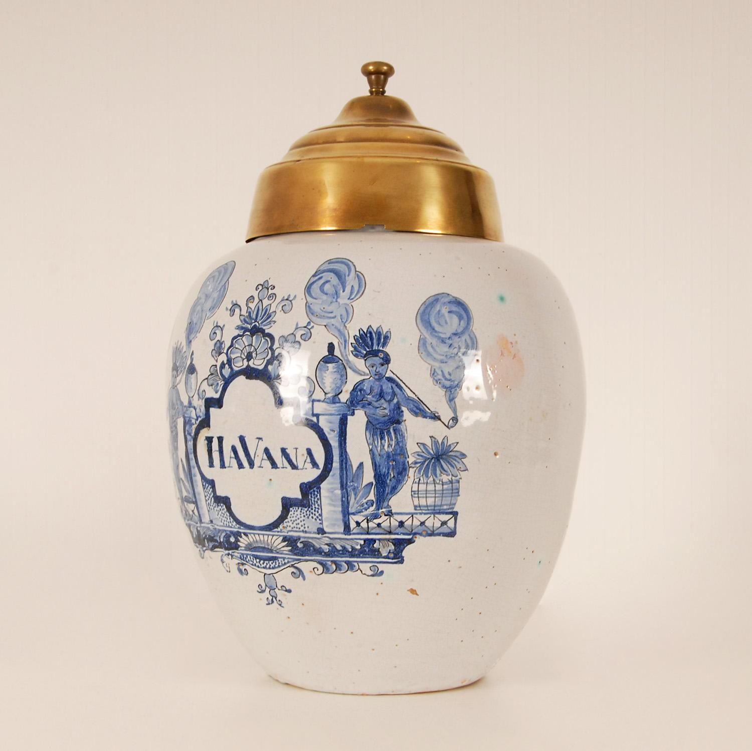 Georgian Dutch Delft Tabacco Jar The Claw Blue White Delftware Tin Glazed Pottery   For Sale