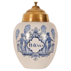 Antique Dutch Delft Tabacco Jar The Claw Blue White Delftware Tin Glazed Pottery  