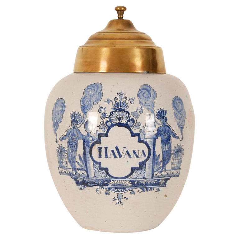 delft tobacco jars Dutch Delft Tabacco Jar The Claw Blue White Delftware Tin Glazed Pottery