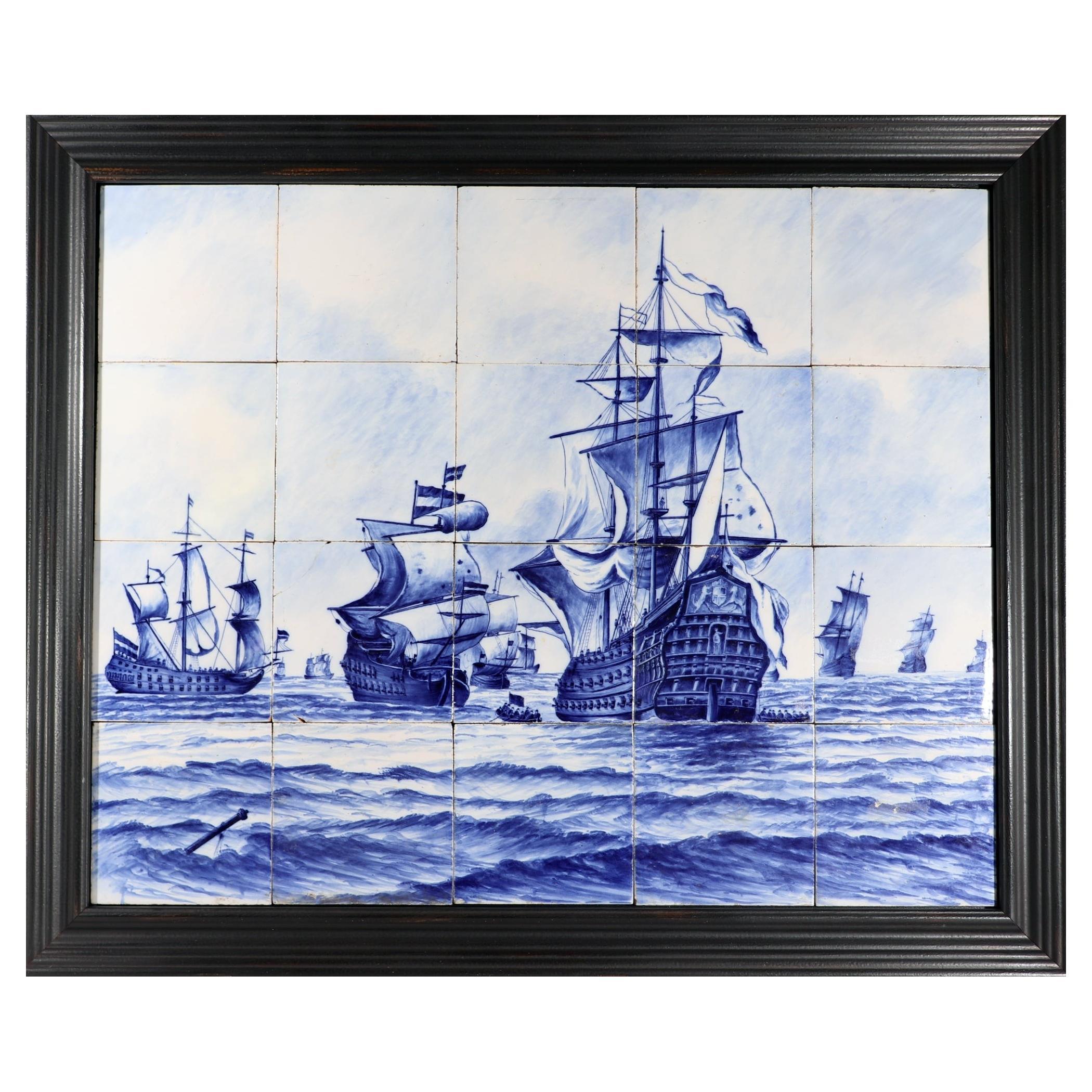 Dutch Delft Tile Large Picture of A Fleet of Ships