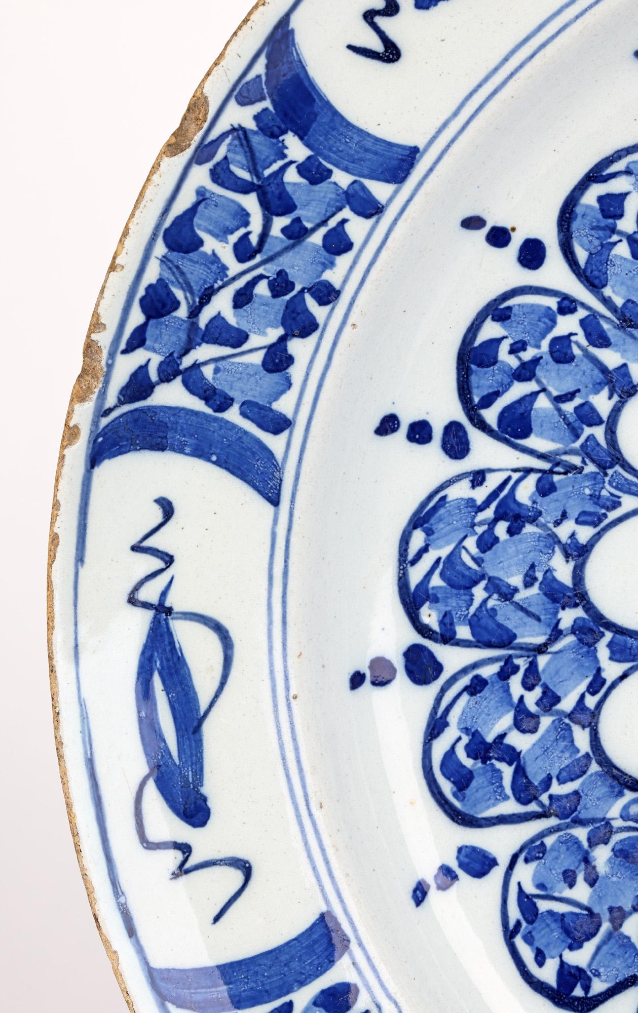 Dutch Delft Tin Glazed Blue & White Art Pottery Wall Plates For Sale 4