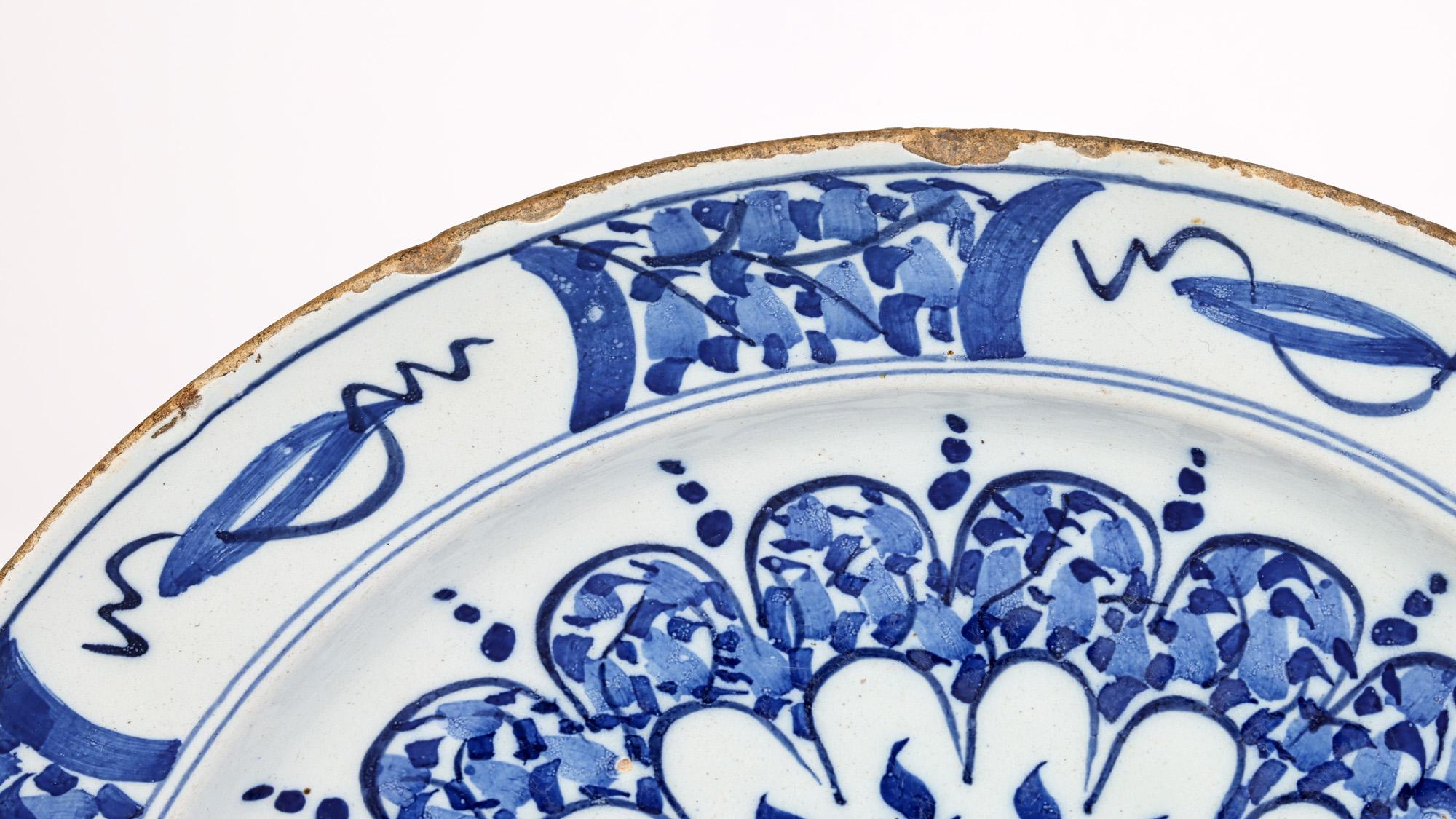 Dutch Delft Tin Glazed Blue & White Art Pottery Wall Plates For Sale 9