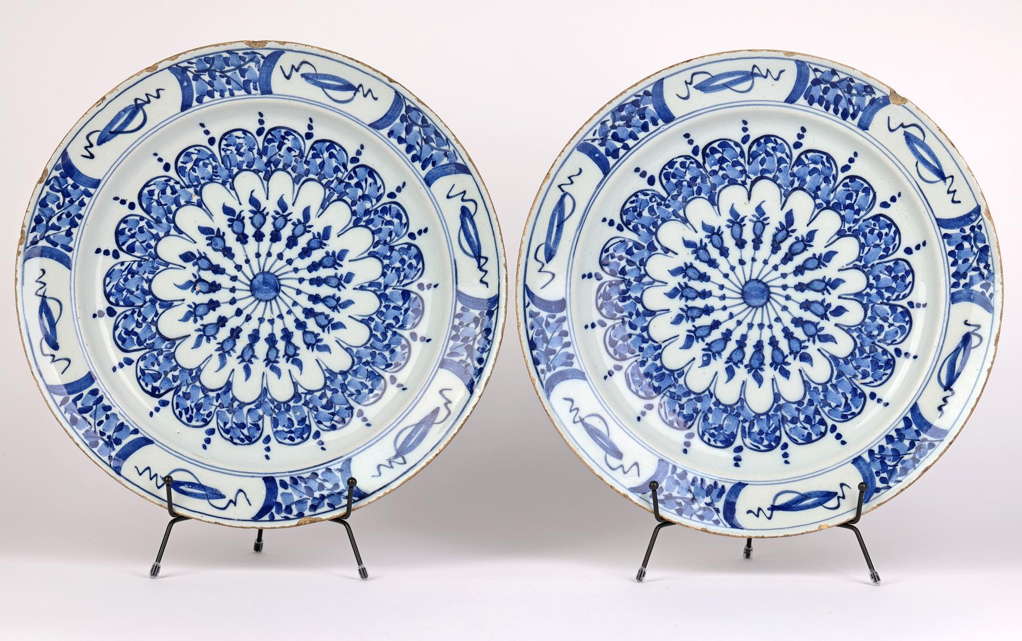 Dutch Delft Tin Glazed Blue & White Art Pottery Wall Plates For Sale 11