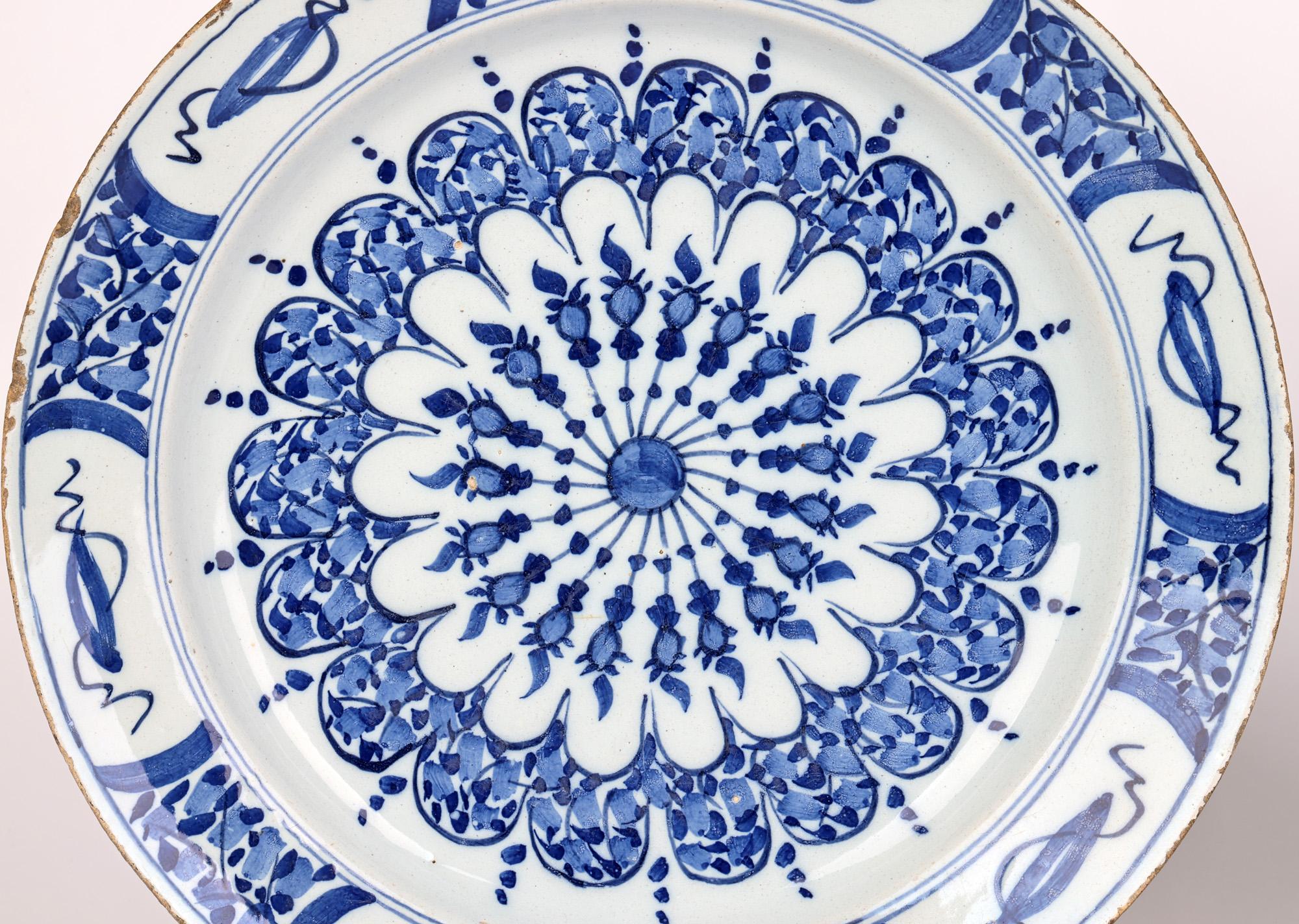 Dutch Delft Tin Glazed Blue & White Art Pottery Wall Plates For Sale 13