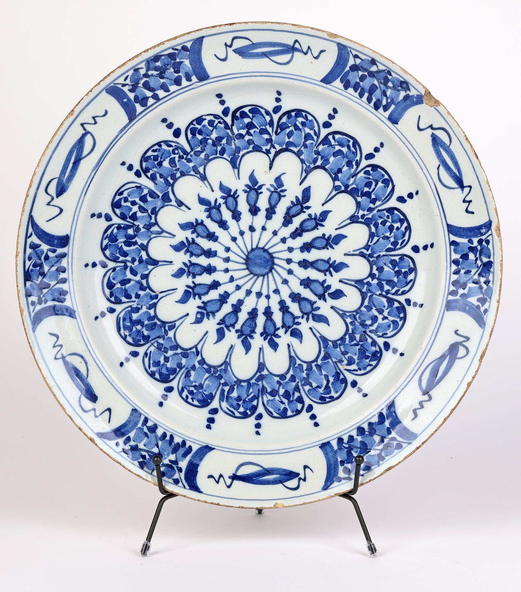 18th Century Dutch Delft Tin Glazed Blue & White Art Pottery Wall Plates For Sale
