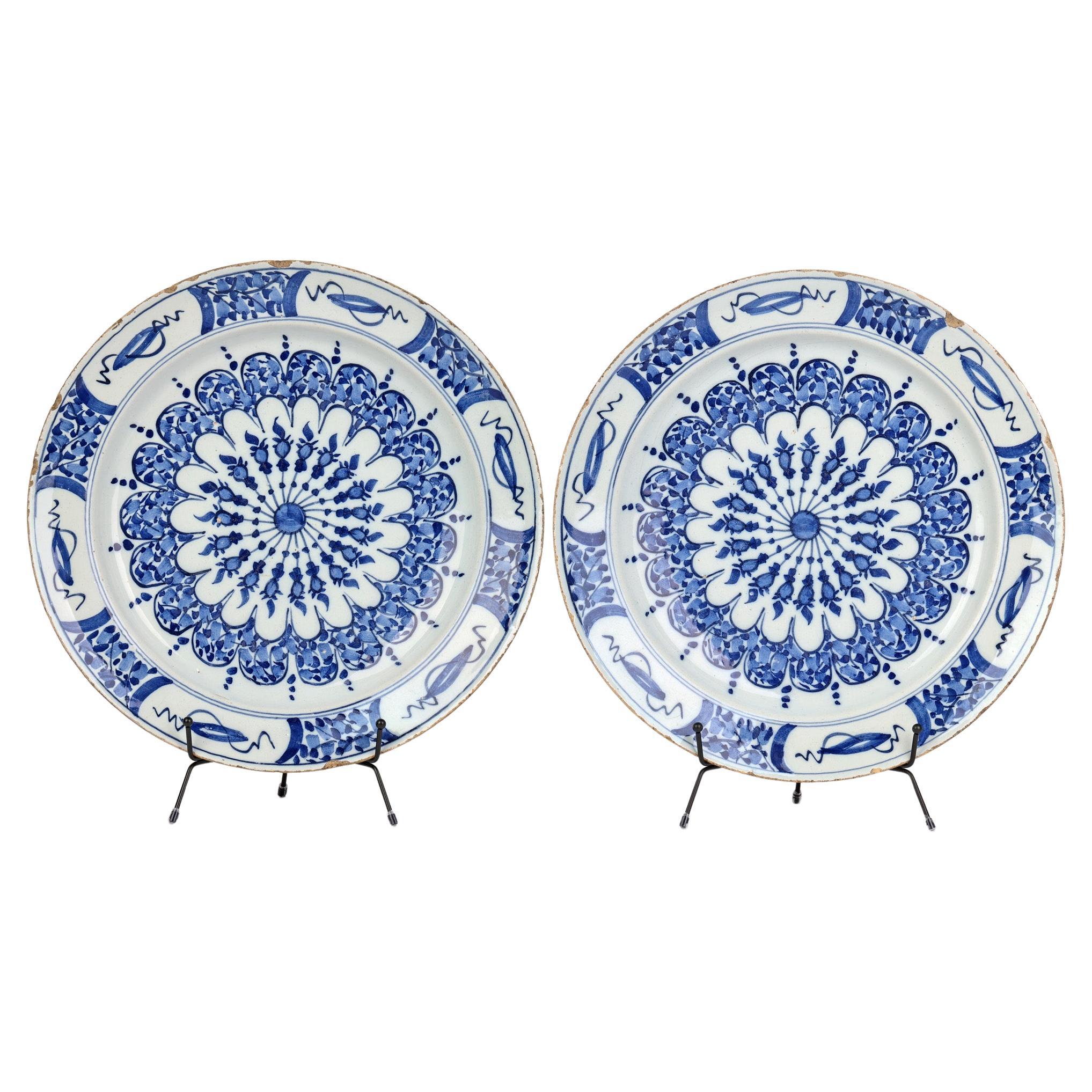 Dutch Delft Tin Glazed Blue & White Art Pottery Wall Plates