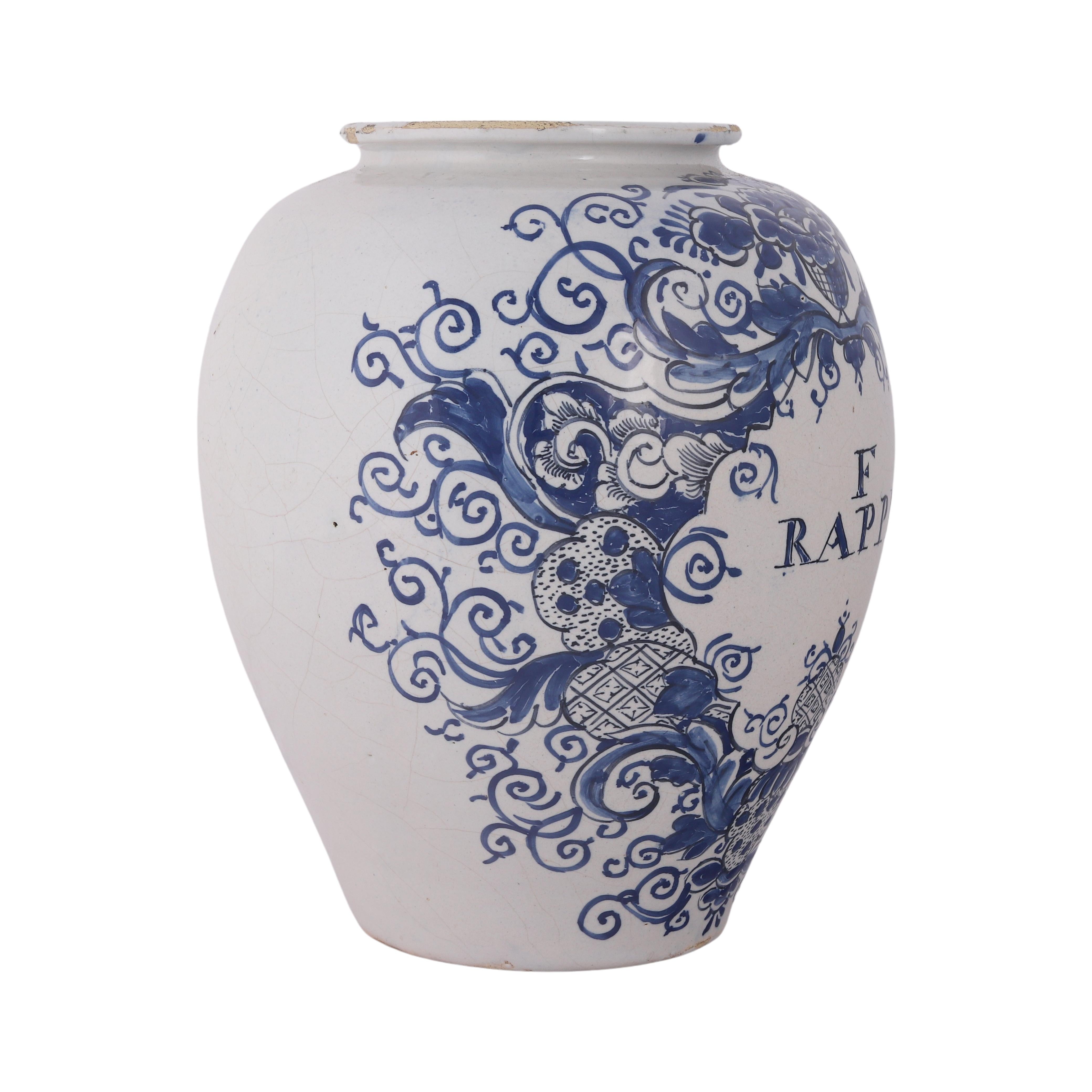 Rococo Pot à tabac de Delft : F Rappe, 18ème siècle en vente