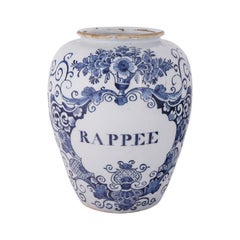 Dutch Delft Tobacco Jar: Rappee, 18th Century