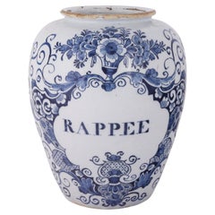 Bote de tabaco holandés de Delft: Rappee, Siglo XVIII