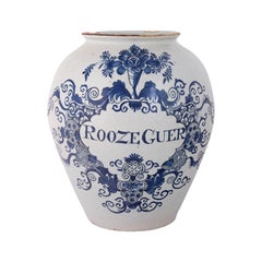 Dutch Delft Tobacco Jar: Roozeguer, Early 19th Century, Royal Delft