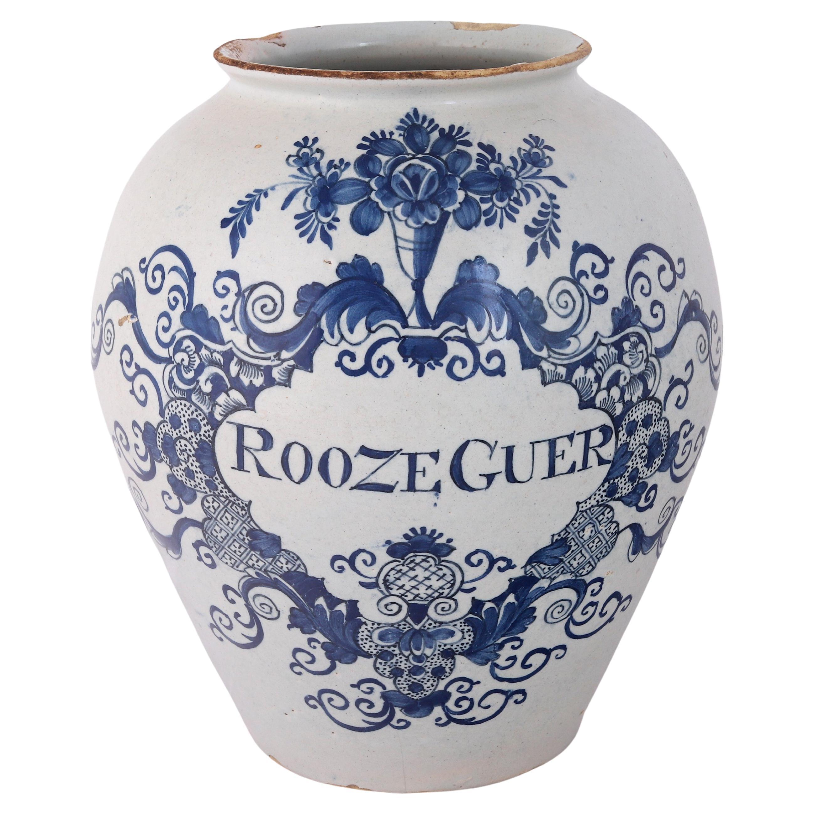 Dutch Delft Tobacco Jar: Roozeguer, Early 19th Century, Royal Delft