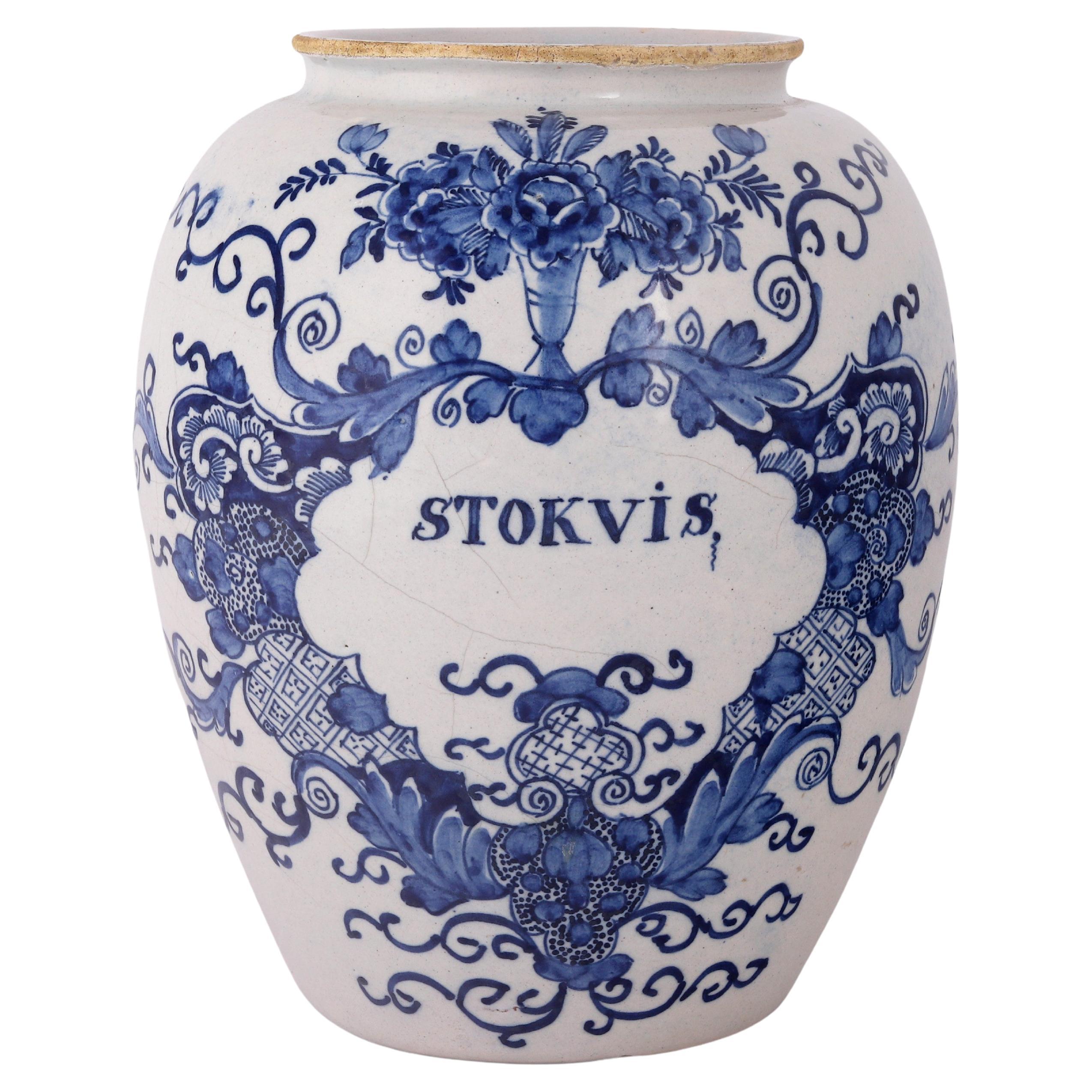 Dutch Delft Tobacco Jar: Stokvis, 18th Century