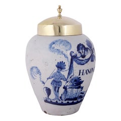 Dutch Delft Tobacco Jar with Original Brass Lid: Hanover, 18th Century