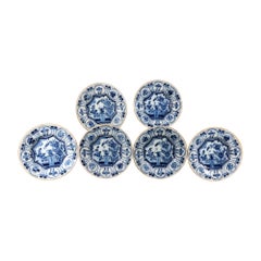 Dutch Delft Underglaze Blue & White Chinoiserie Dragonfly Plates,  Claw Factory