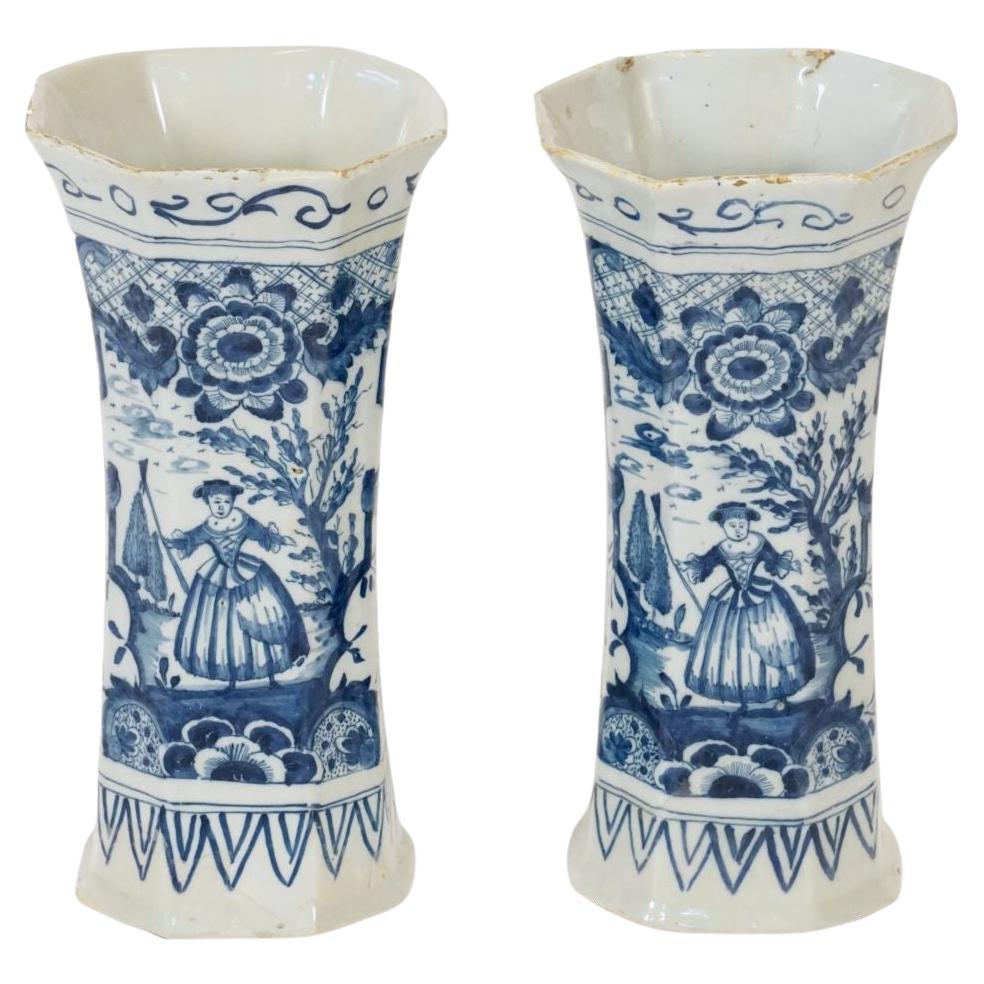 Dutch Delft Vases by Jan Jansz, Van Der Kloot from the 19th Century For Sale