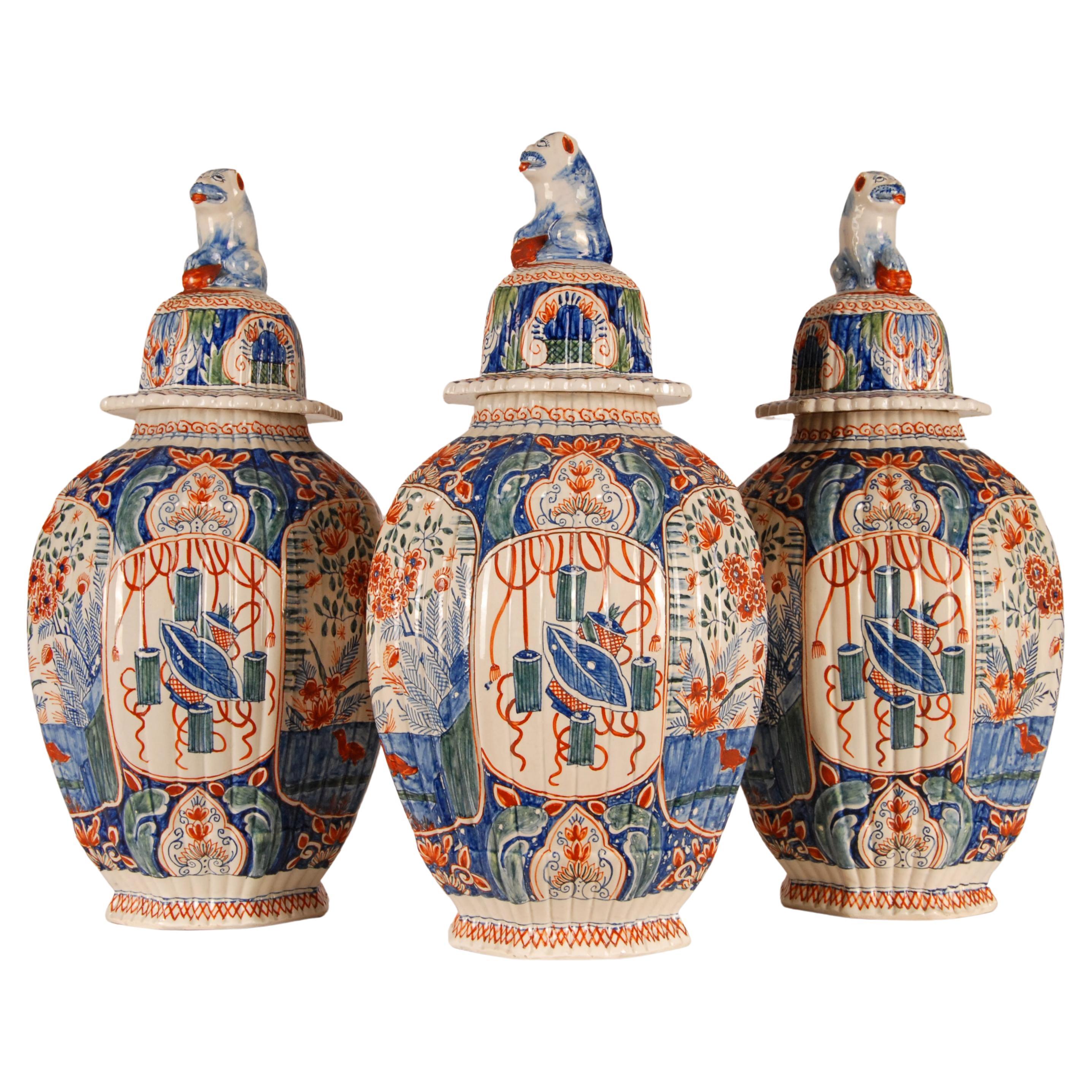 Dutch Delft Vases Cashmere Palette Polychrome Delft Tin Glazed Edme Samson Paris