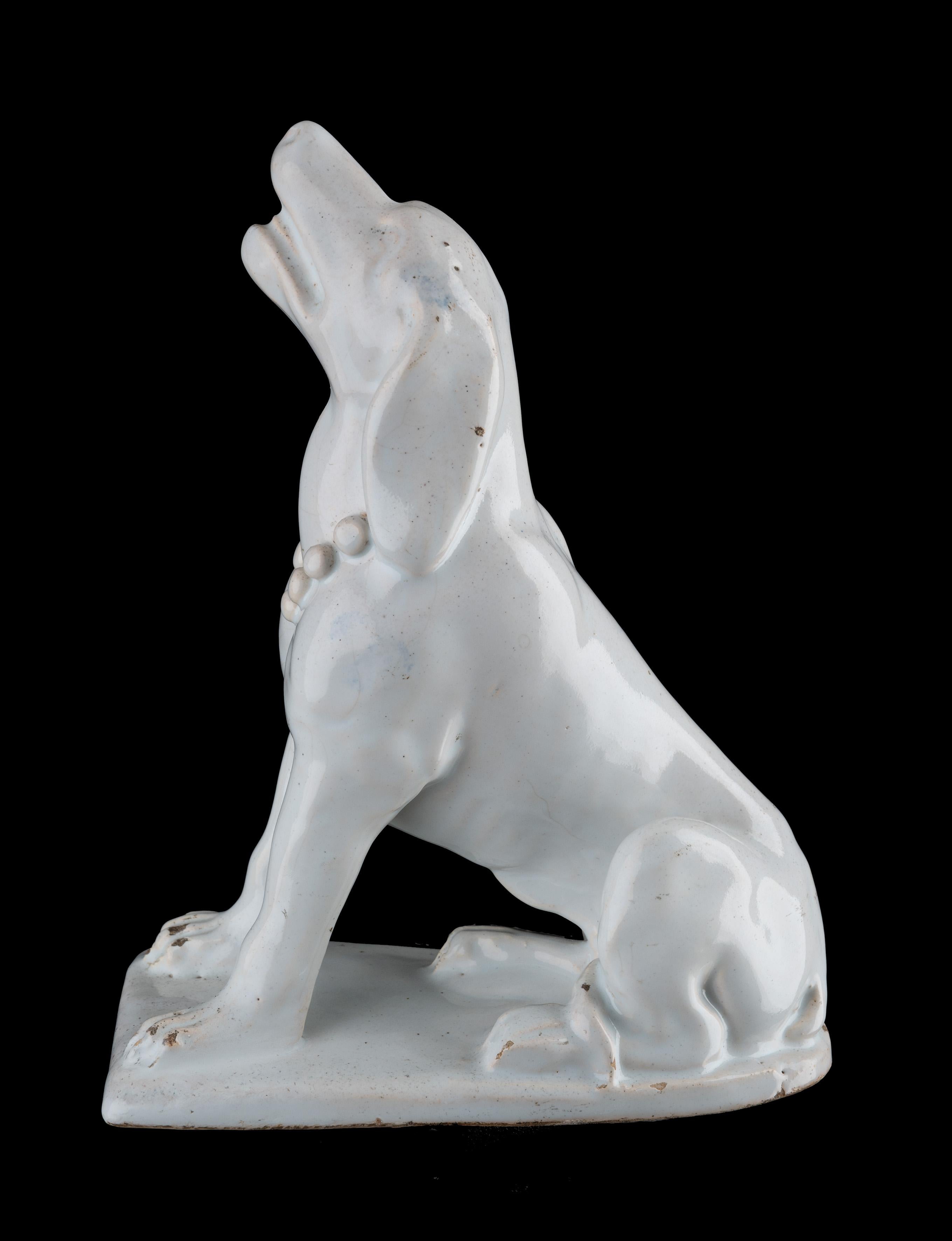 18th Century Dutch Delftware a Sitting Dog, Delft, 1725 - 1775 For Sale