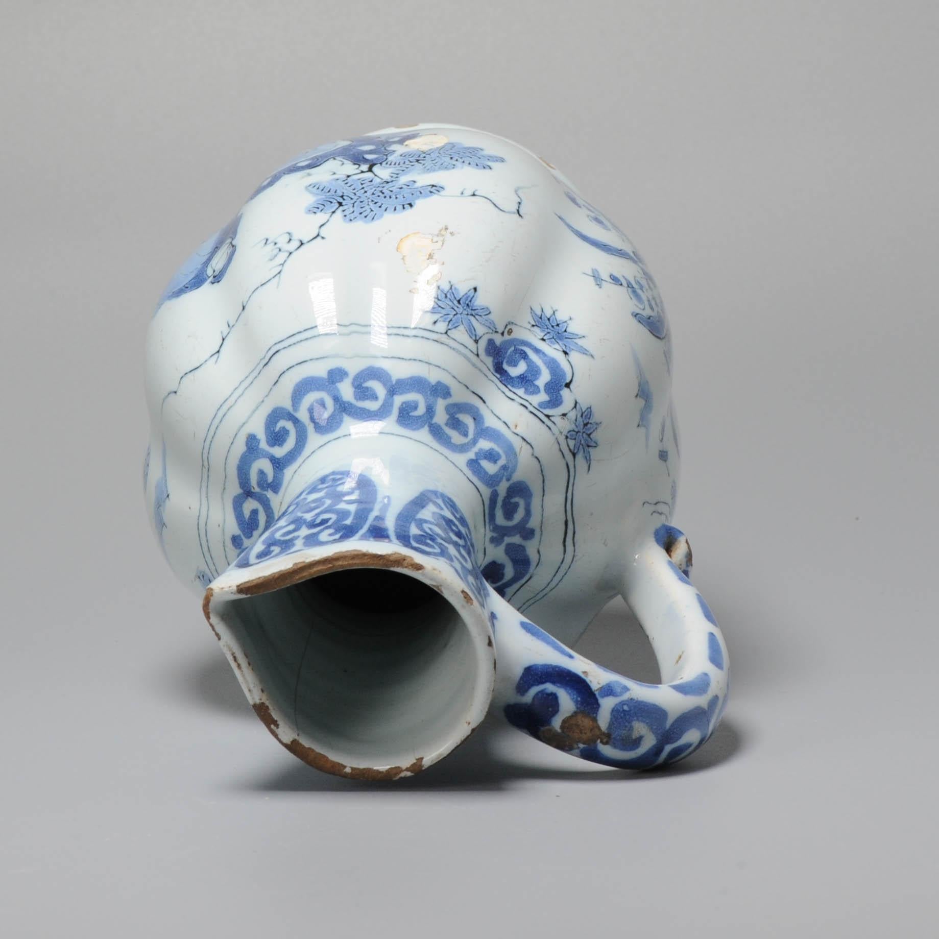 European Dutch Delftware Figural Earthenware Ewer Vase in Chinese Transitional Style For Sale