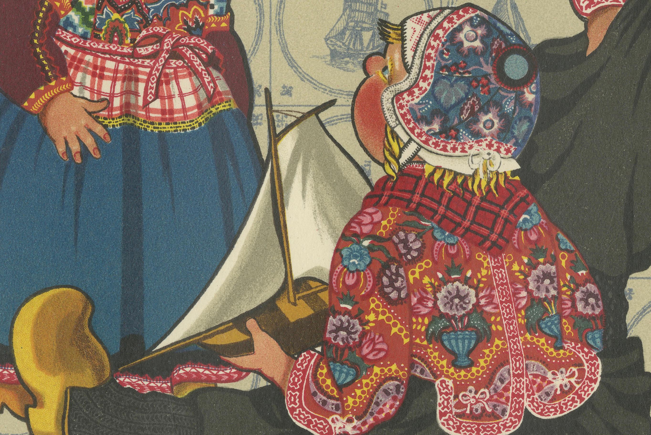 Niederländisches Delight: Marken-Kinder gekleidet zurpressten in volkstümlicher Mode, 1932 (Papier) im Angebot