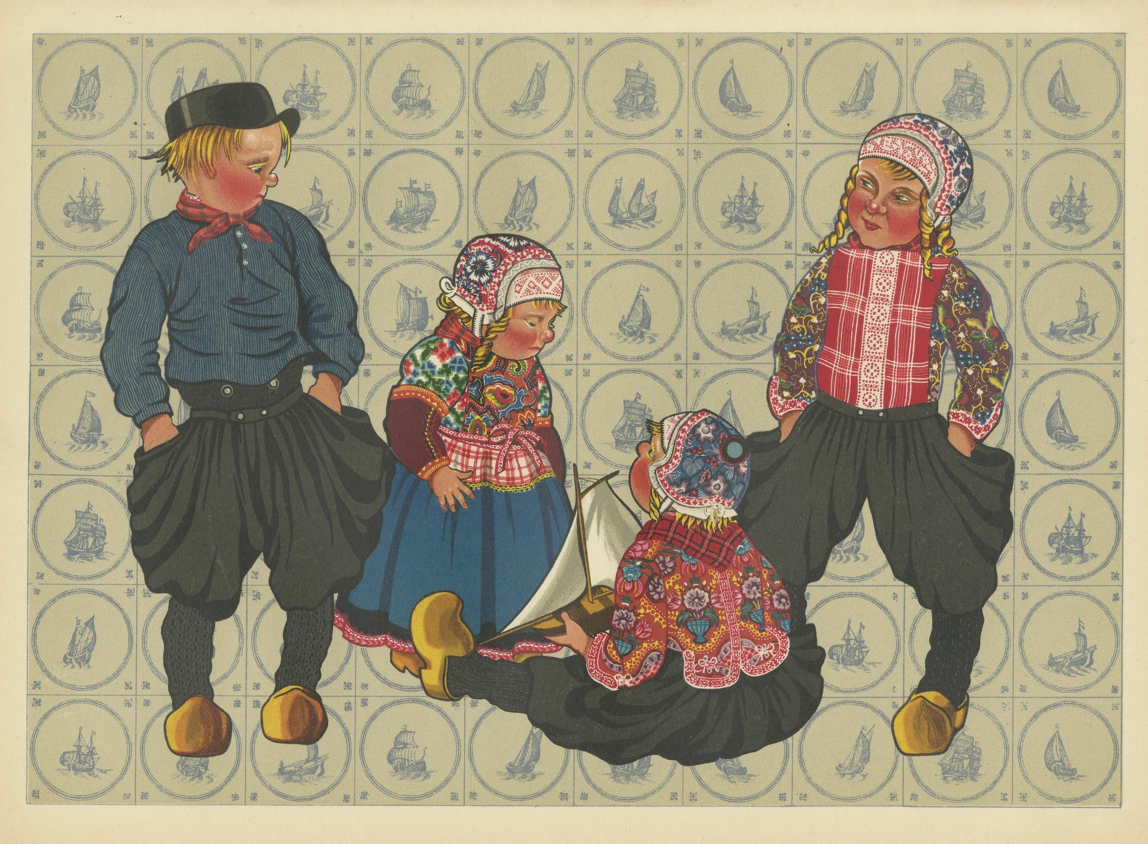 Niederländisches Delight: Marken-Kinder gekleidet zurpressten in volkstümlicher Mode, 1932 im Angebot 3