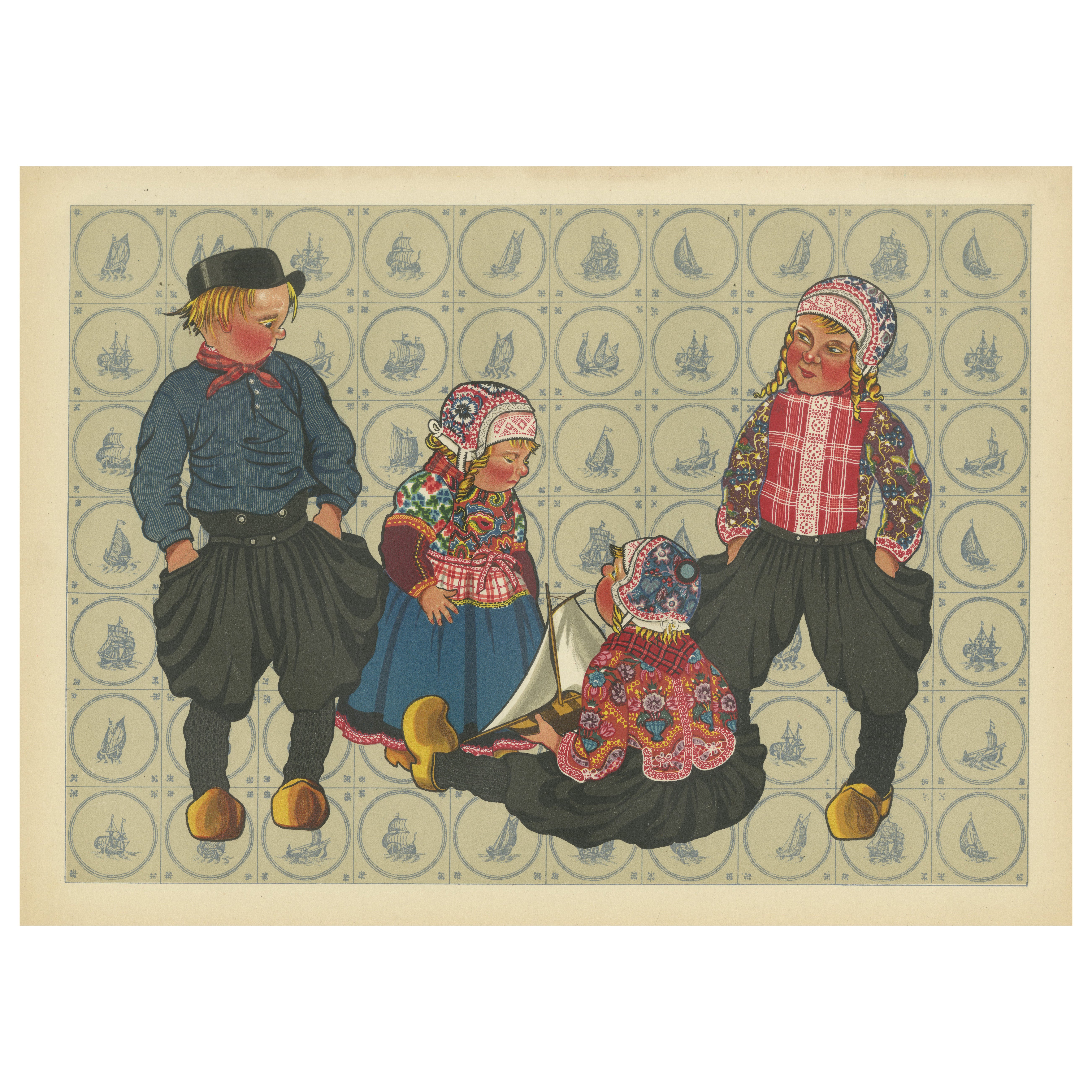 Niederländisches Delight: Marken-Kinder gekleidet zurpressten in volkstümlicher Mode, 1932