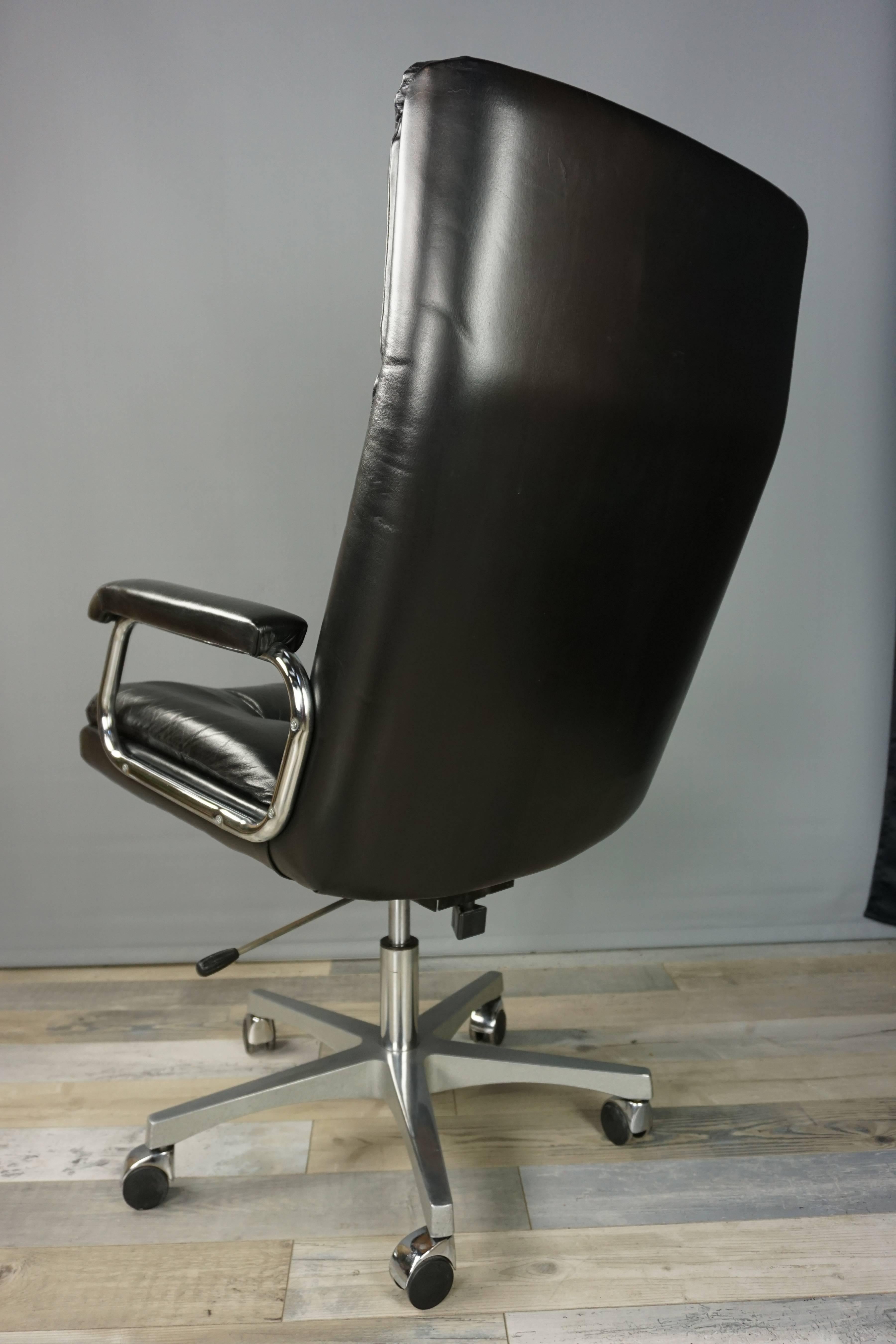 20th Century Dutch Design and Black Leather Office Armchair