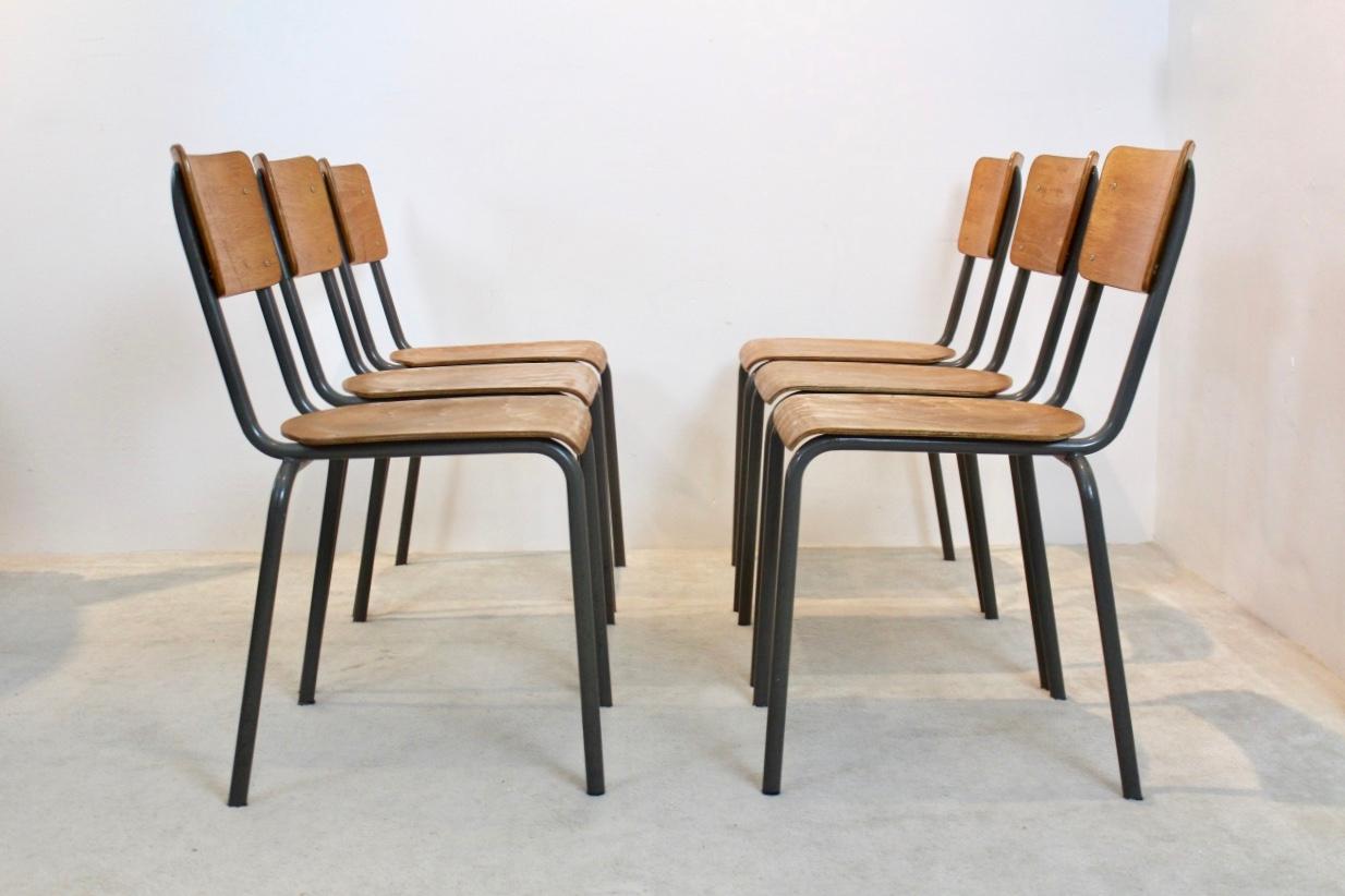 Mid-Century Modern Dutch Design Industrial Plywood Chairs, 1960s For Sale
