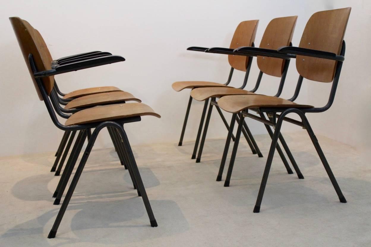 Steel Dutch Design Industrial Plywood Chairs, 1960s For Sale