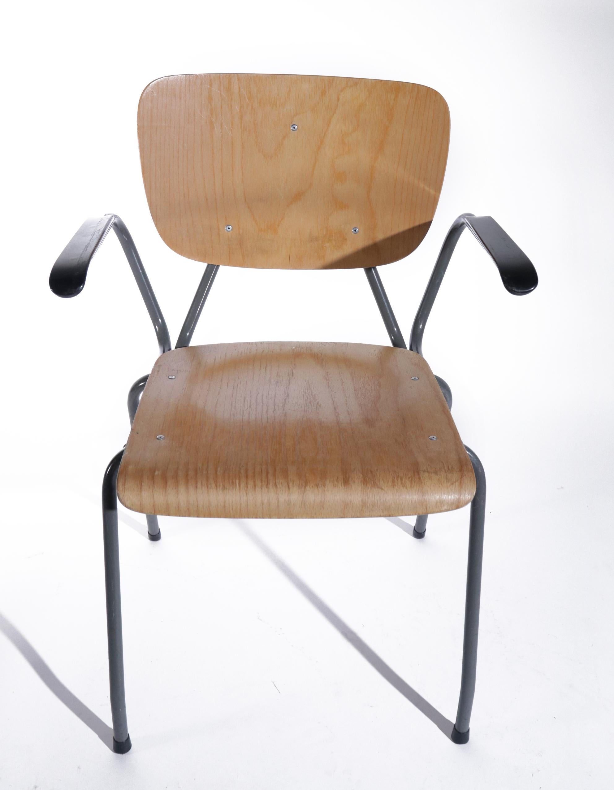 Mid-Century Modern Dutch Design Kho Liang Ie for Car 1957 Stackable Chairs Model 305 with Armrest
