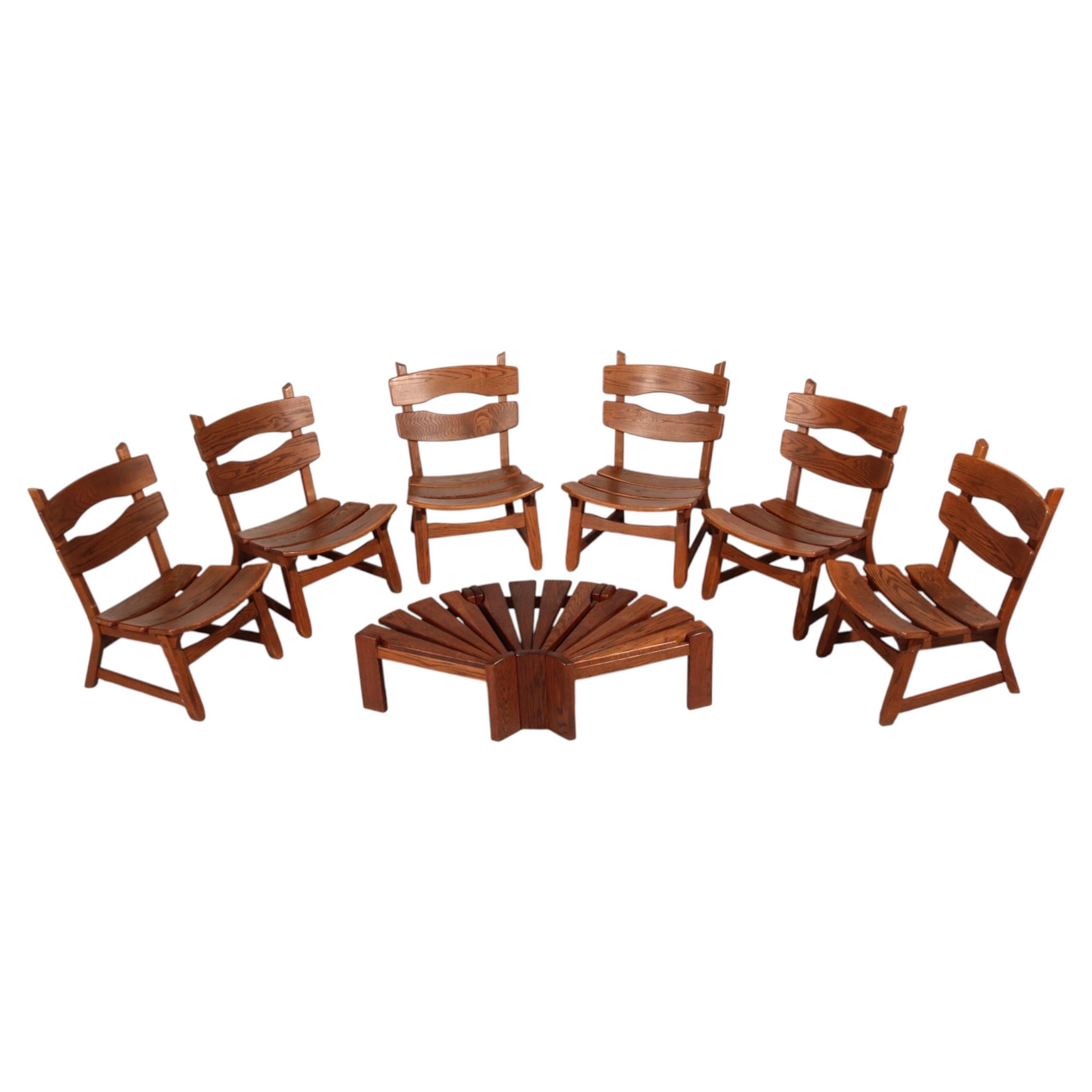 Dutch design stained solid oak chairs by Dittmann & Co for AWA 1960s For Sale