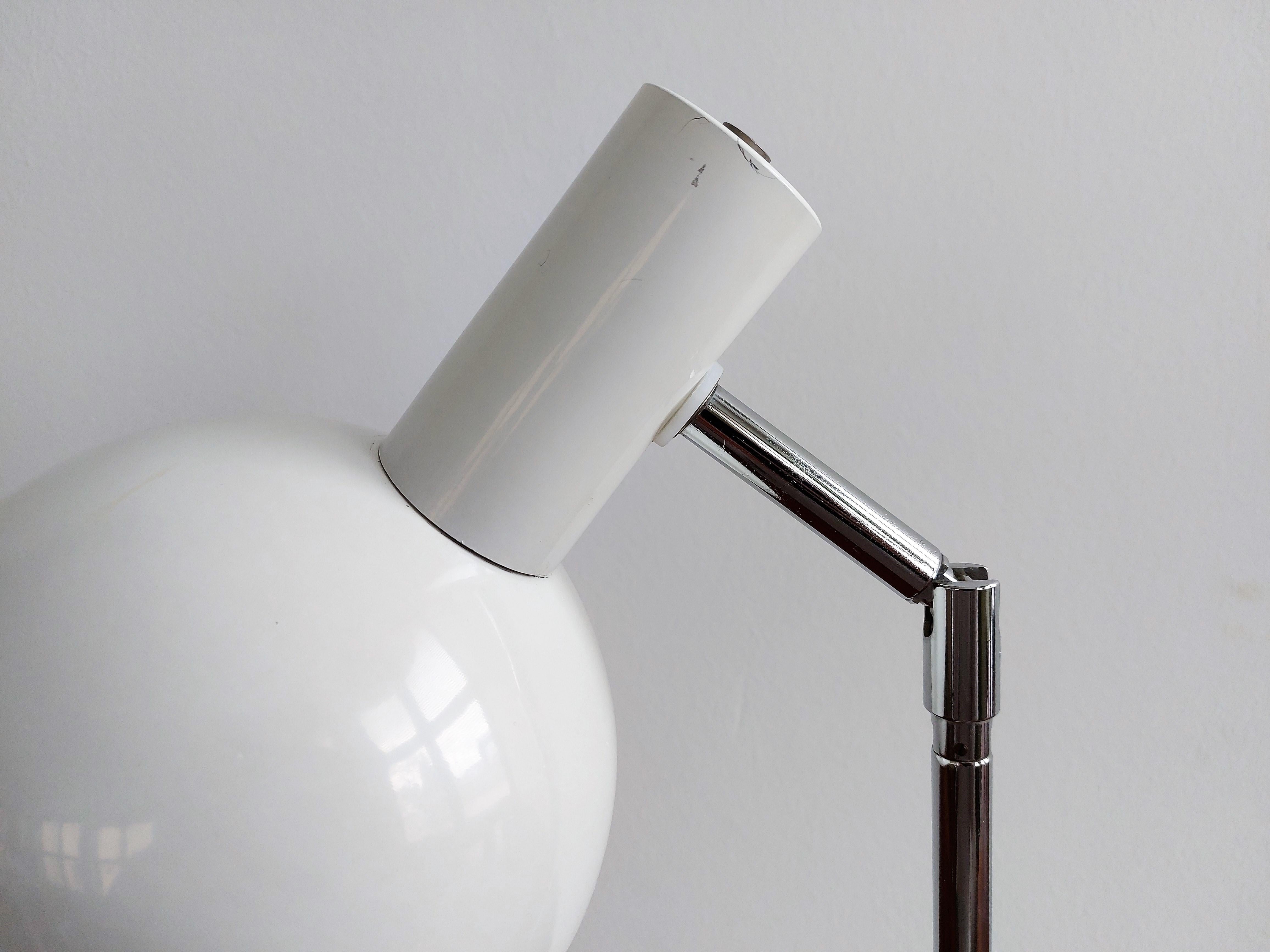 Lacquered Dutch Designed White Metal and Chrome Table or Desk Lamp, 1960's For Sale