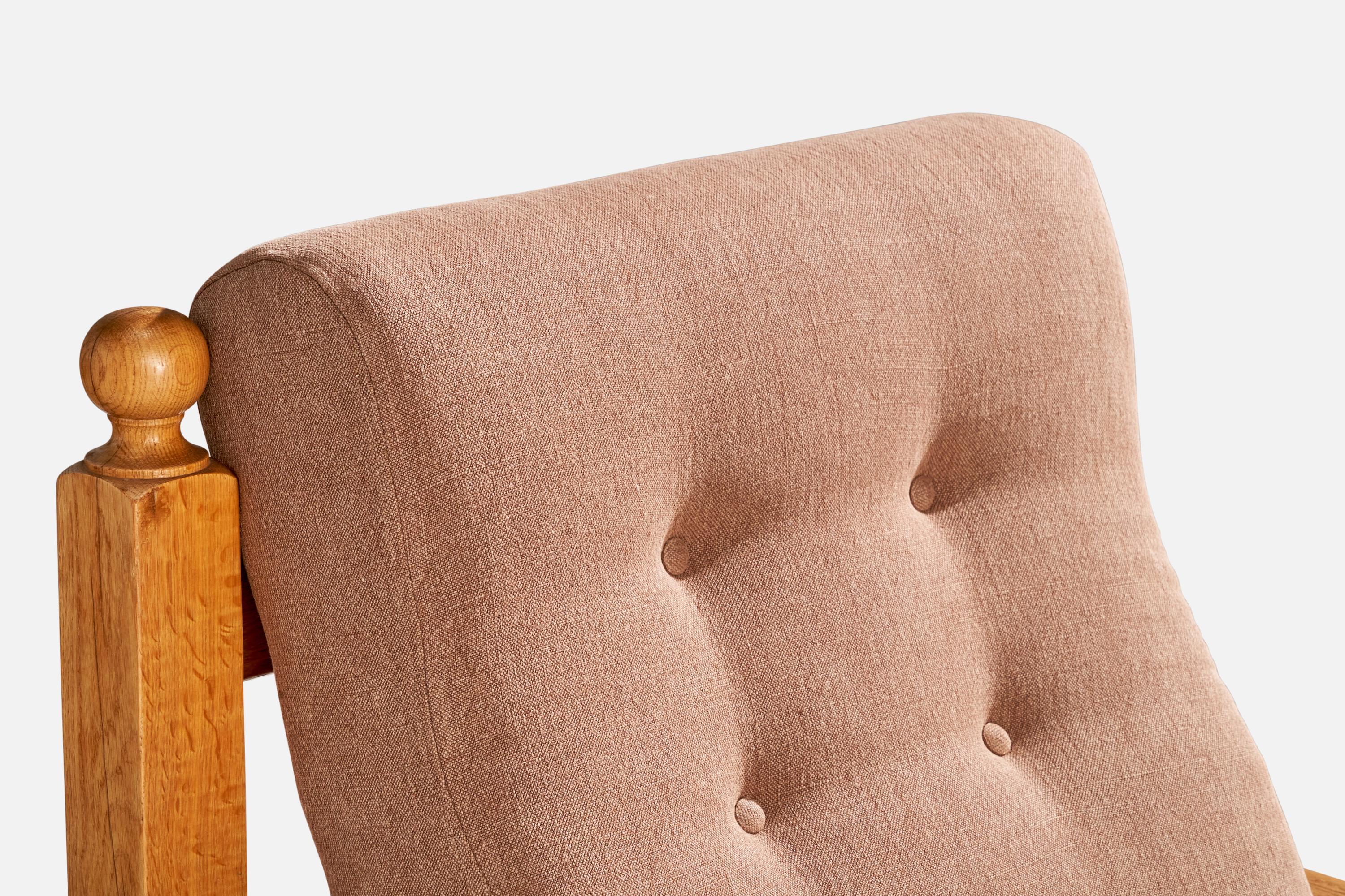 Designer néerlandais, fauteuils de salon, chêne, tissu, Pays-Bas, 1970 en vente 7