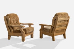 Dutch Designer, Lounge Chairs, Oak, Fabric, Netherlands, 1970s