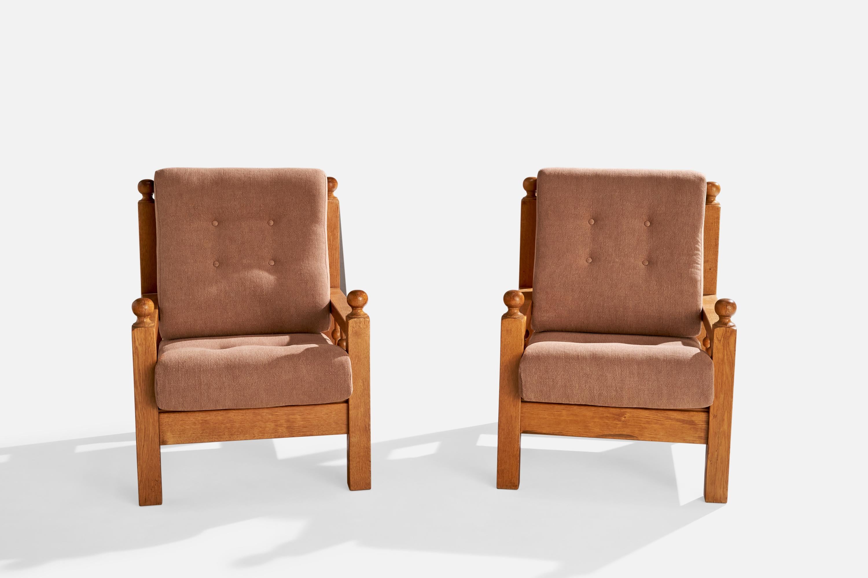 Fin du 20e siècle Designer néerlandais, fauteuils de salon, chêne, tissu, Pays-Bas, 1970 en vente