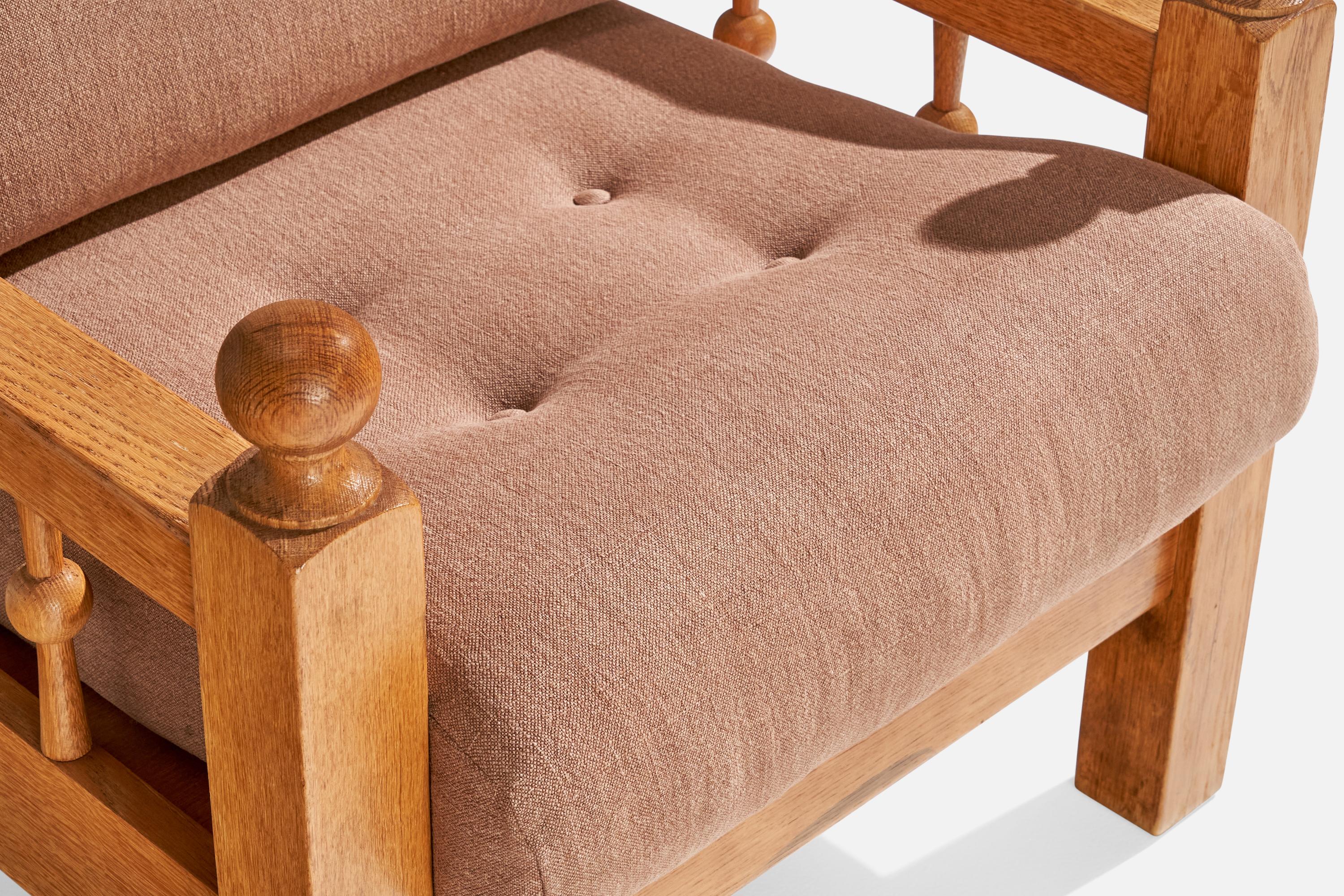 Designer néerlandais, fauteuils de salon, chêne, tissu, Pays-Bas, 1970 en vente 1