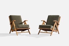 Designer olandese, poltrone da salotto, rovere, velluto, Paesi Bassi, anni '50