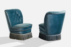 Dutch Designer, Lounge Chairs, Velvet, Wood, Netherlands, 1950s