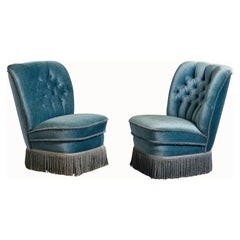 Dutch Designer, Lounge Chairs, Velvet, Wood, Netherlands, 1950s