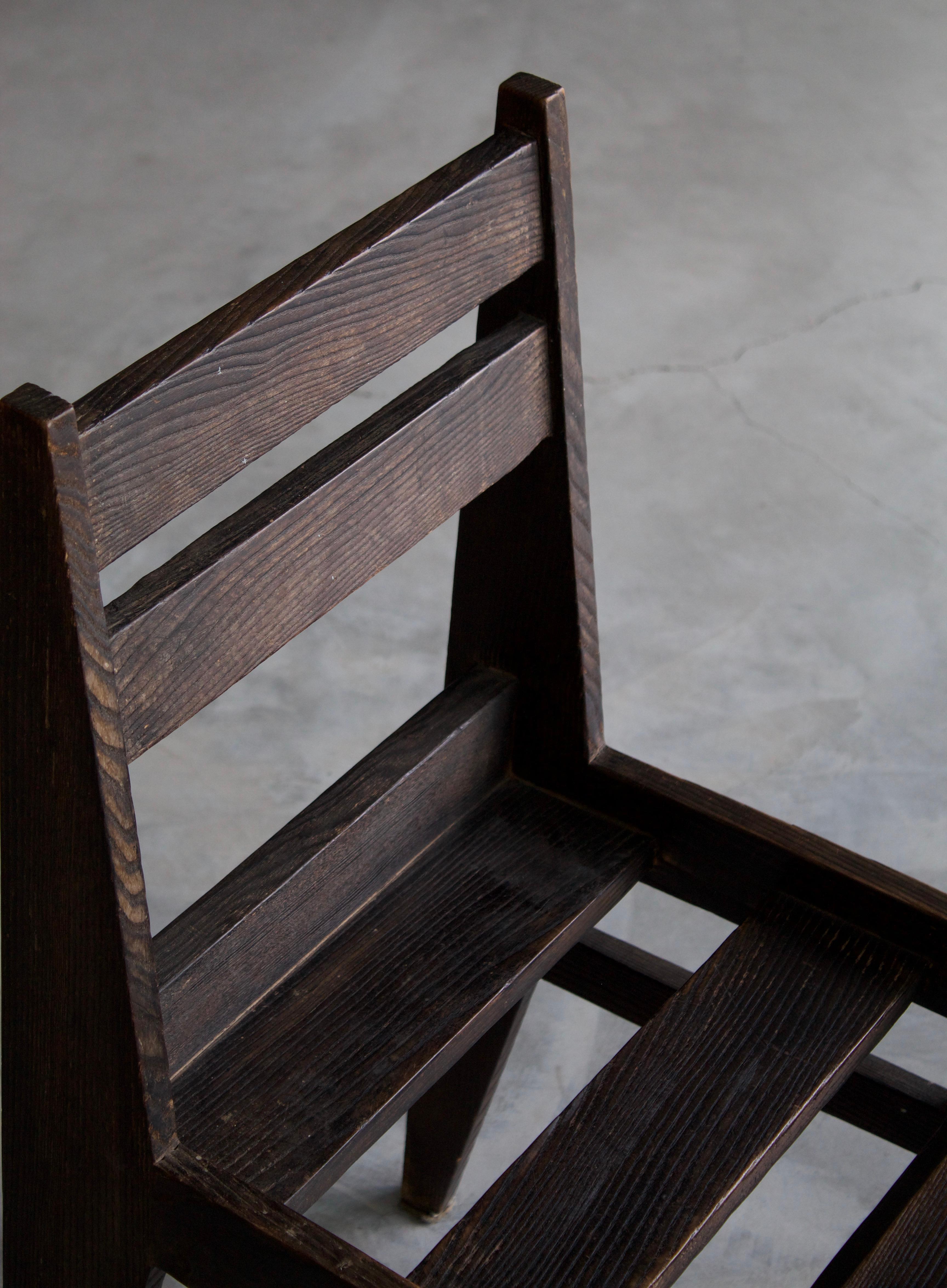 Dutch Designer, Side Chair, Solid Stained Oak, Netherlands, c. 1940s  In Good Condition In High Point, NC