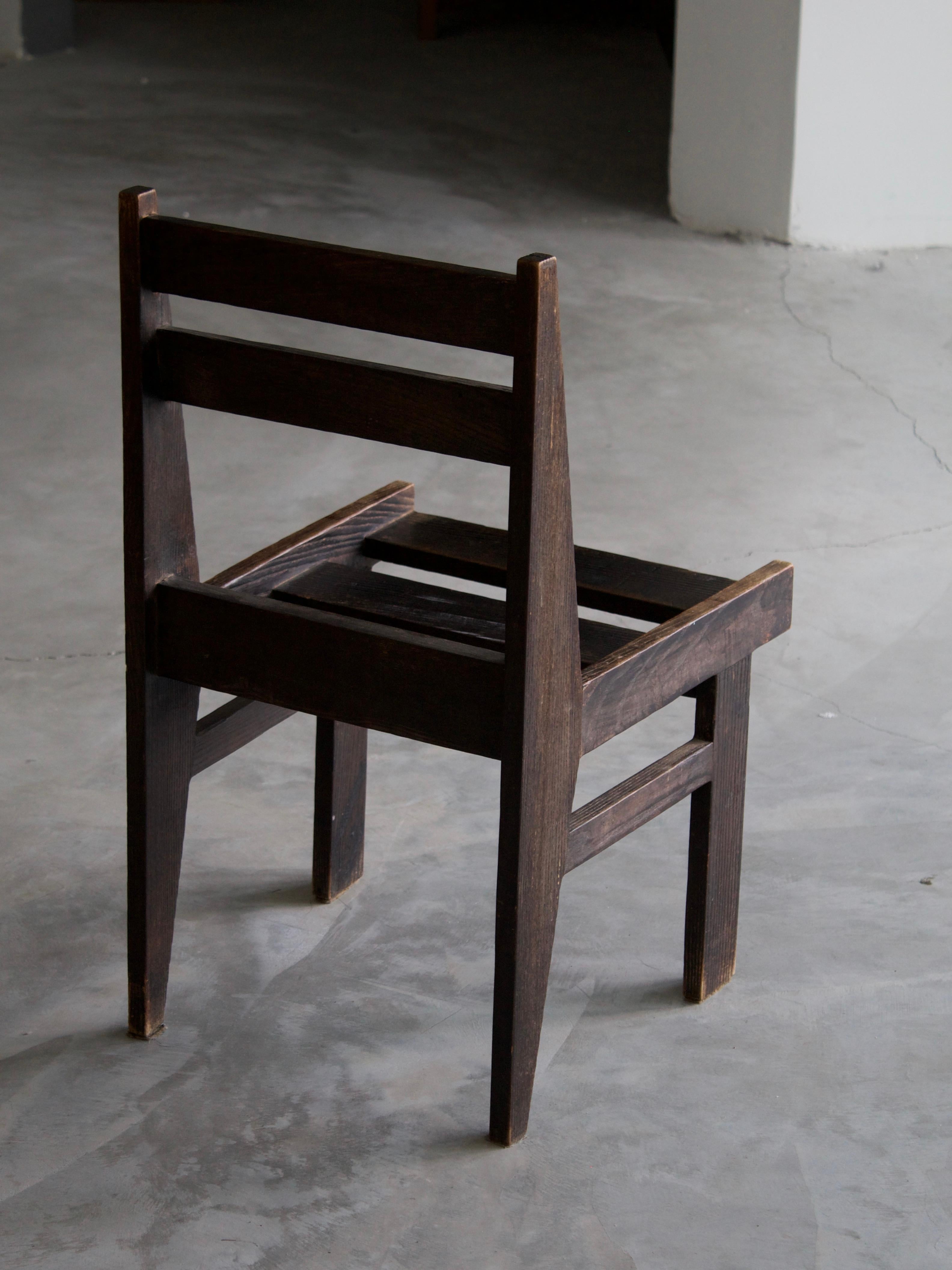 Wood Dutch Designer, Side Chair, Solid Stained Oak, Netherlands, c. 1940s 