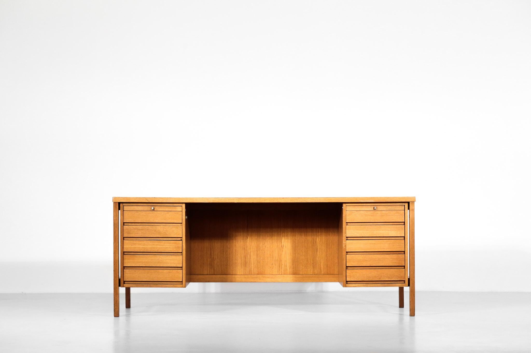 Dutch desk from 1970s. Rectangular top with 5 drawers on each side (no keys). In the style of Jules Wabbes (Belgian designer).