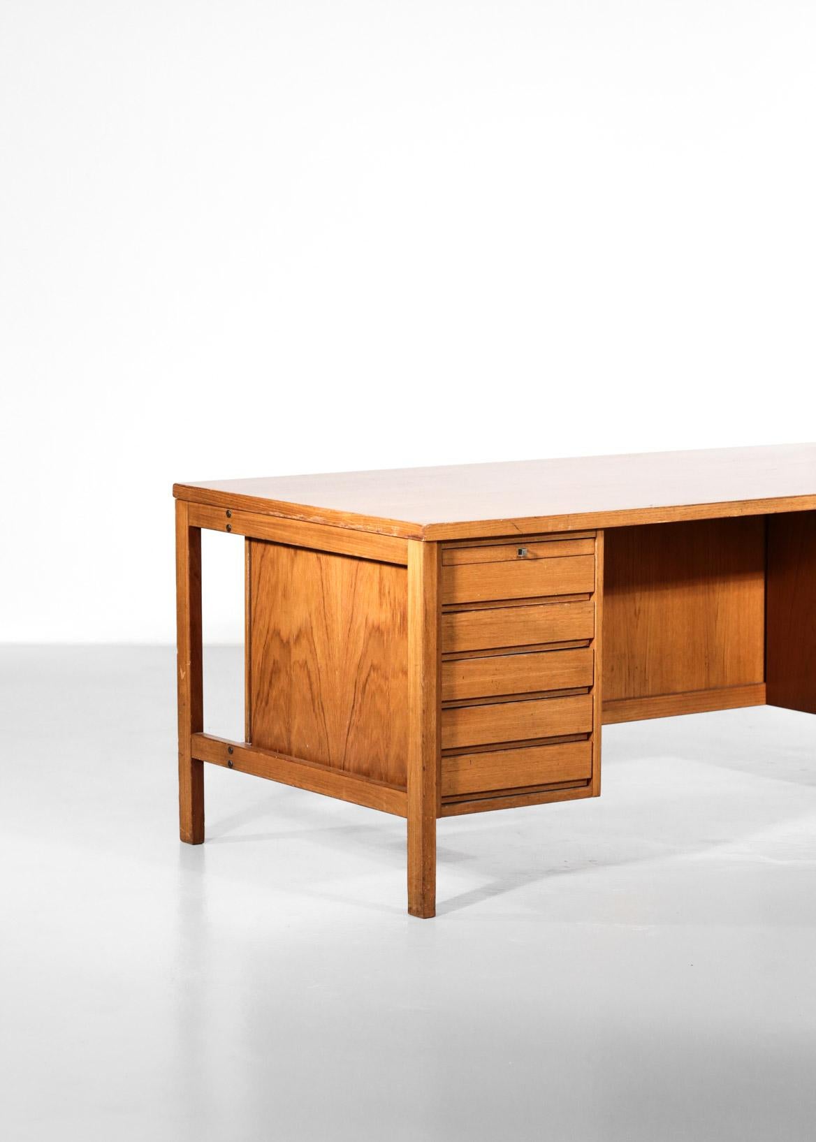 Mid-Century Modern Dutch Desk in the Style of Jules Wabbes, 1970s Architect Teak Vintage