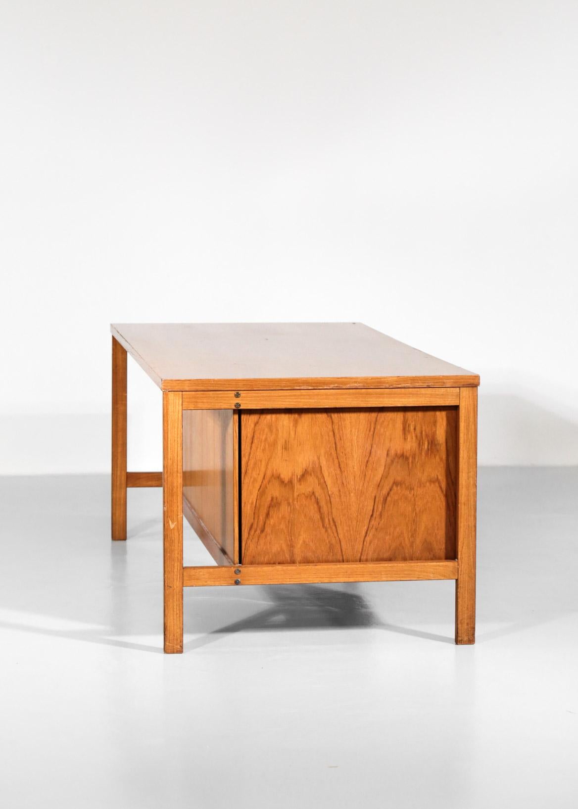 Wood Dutch Desk in the Style of Jules Wabbes, 1970s Architect Teak Vintage