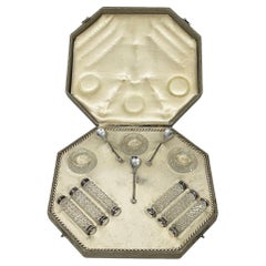 Dutch diamant cut crystal and silver set of knife rests with salt cellars, 1880